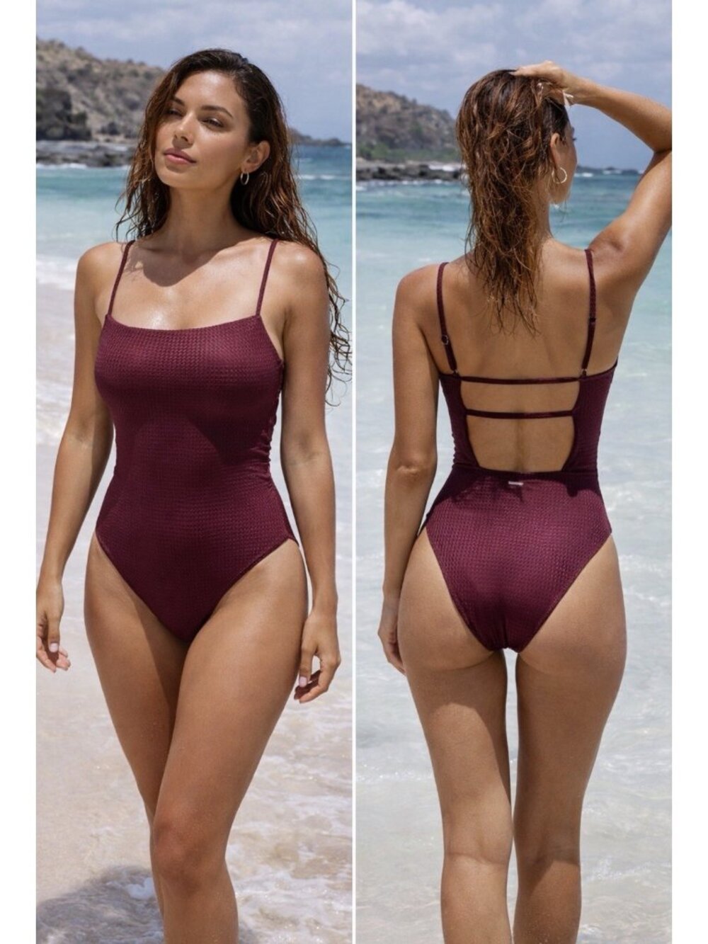 Berlook One Piece Swimsuit Black Cherry Cut Out Strappy Back L Large NEW NWT